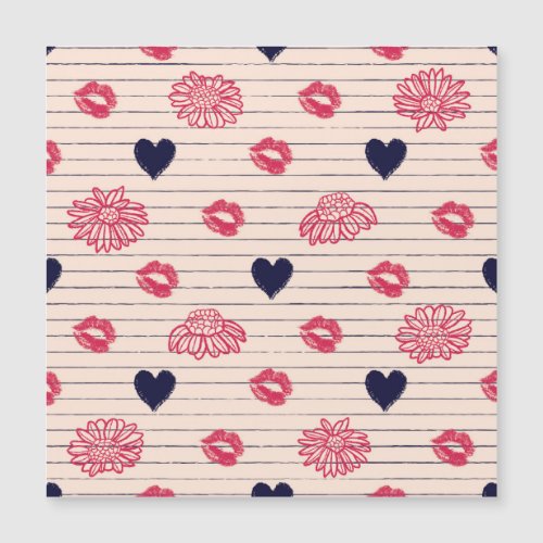 Red hearts lips daisies pattern