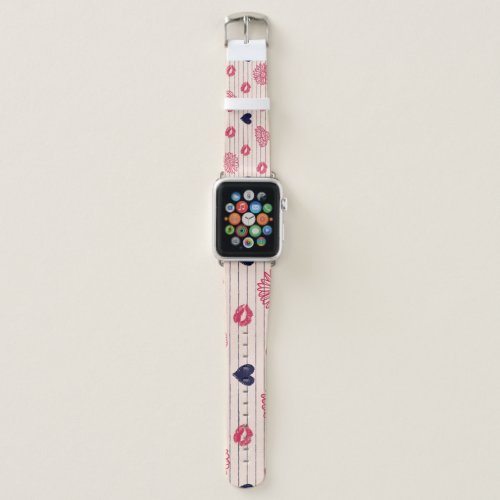 Red hearts lips daisies pattern apple watch band