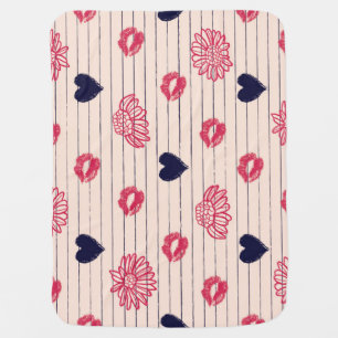 Red hearts, lips, daisies pattern. baby blanket