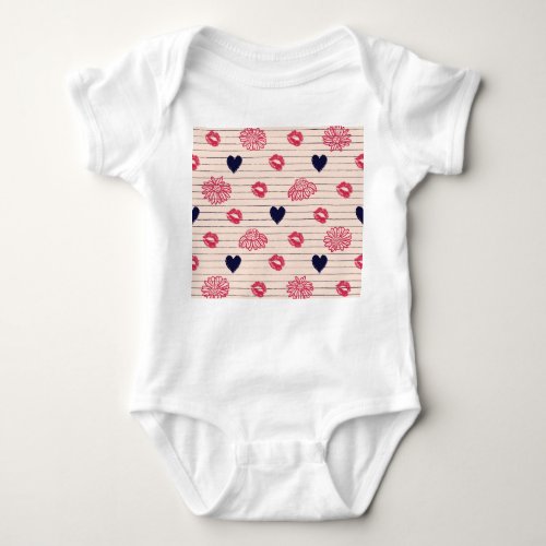 Red hearts lips daisies pattern baby bodysuit