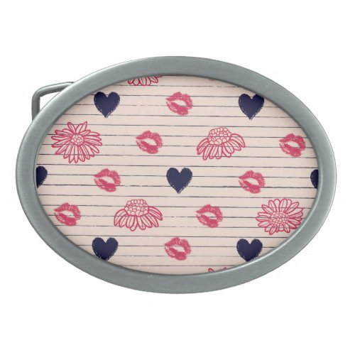 Red hearts lips daisies pattern belt buckle