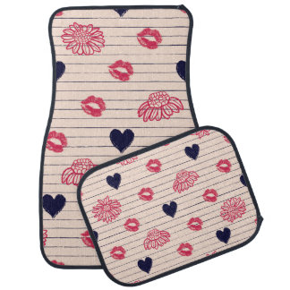 Red hearts, lips, daisies pattern. car floor mat