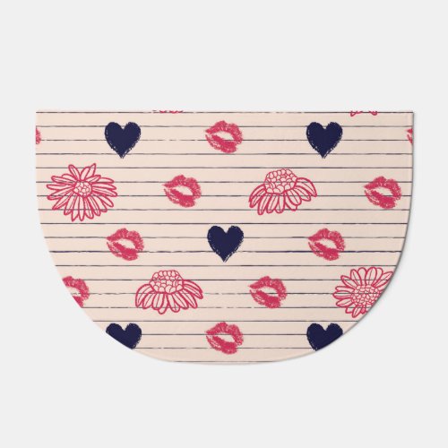 Red hearts lips daisies pattern doormat