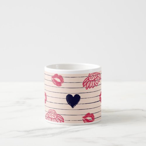 Red hearts lips daisies pattern espresso cup