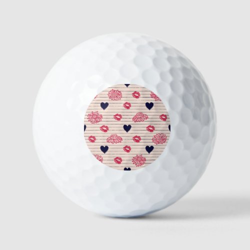 Red hearts lips daisies pattern golf balls
