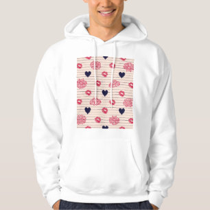 Red hearts, lips, daisies pattern. hoodie