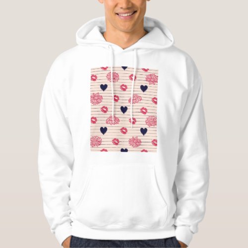 Red hearts lips daisies pattern hoodie