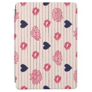 Red hearts, lips, daisies pattern. iPad air cover