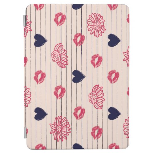 Red hearts lips daisies pattern iPad air cover