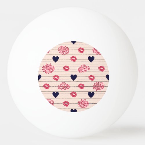 Red hearts lips daisies pattern ping pong ball