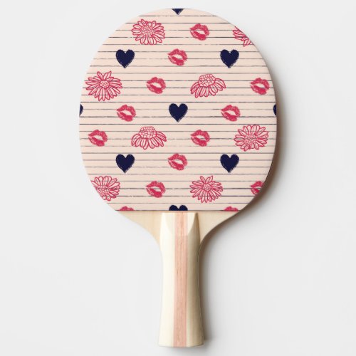 Red hearts lips daisies pattern ping pong paddle