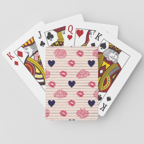Red hearts lips daisies pattern playing cards