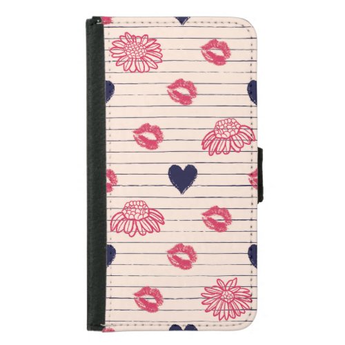 Red hearts lips daisies pattern samsung galaxy s5 wallet case