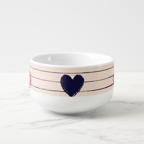 Red hearts lips daisies pattern soup mug