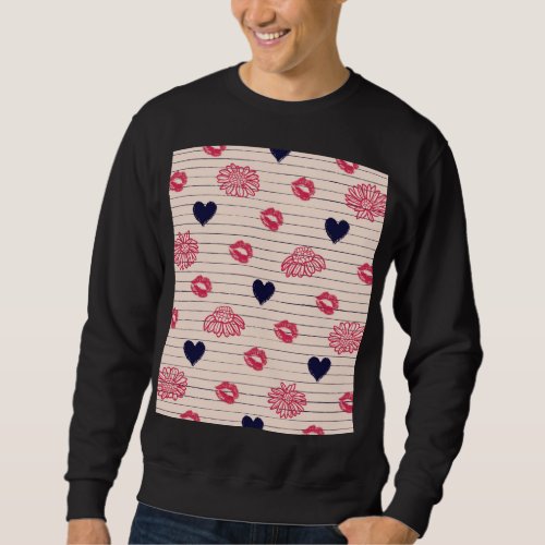 Red hearts lips daisies pattern sweatshirt