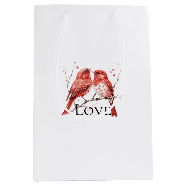 Red Hearts Love Birds Medium Gift Bag (Front)
