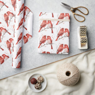 Red Hearts Love Birds Wrapping Paper