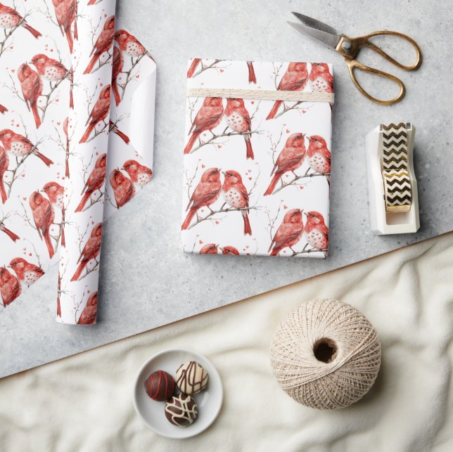Red Hearts Love Birds Wrapping Paper (Crafts)