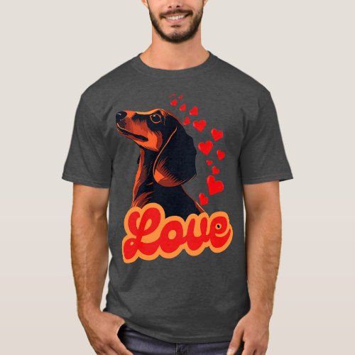 Red Hearts Love Dachshund Dog Valentine T_Shirt