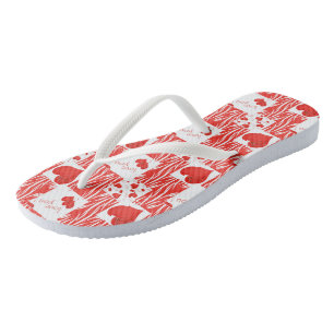 Red hearts, love. flip flops