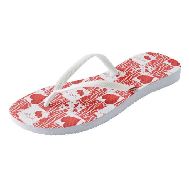 Red hearts, love. flip flops (Angled)