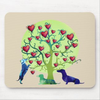 Red hearts Love Garden  Dachshund Art  Mousepad