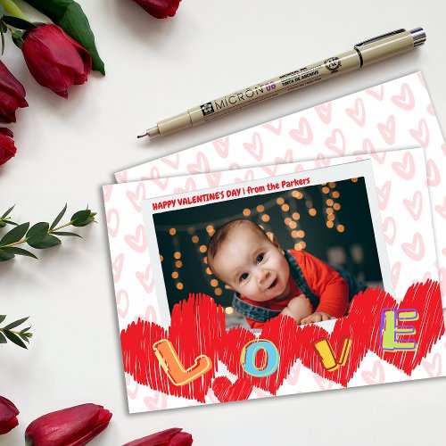 Red Hearts Love Kids Valentine Photo Card