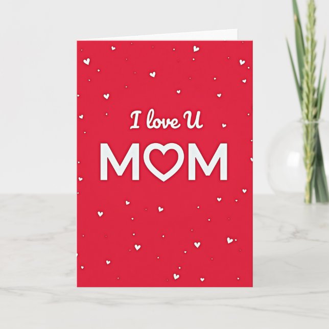 Red Hearts Love Mom Card (Front)