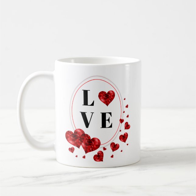 Red Hearts Love Romantic Tea Cup Coffee Mug (Left)
