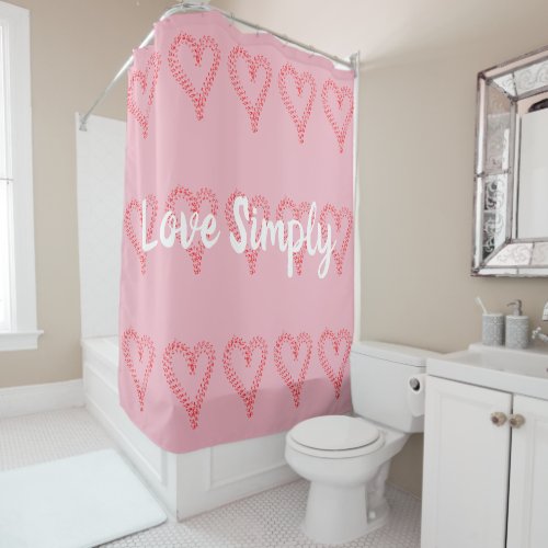 Red Hearts Love Simply Pink Shower Curtain