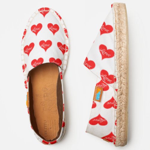 Red Hearts Love Typography  Espadrilles