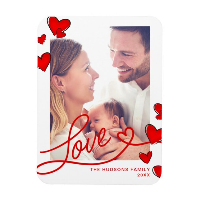 Red Hearts Love Valentine's Day Photo Magnet (Vertical)