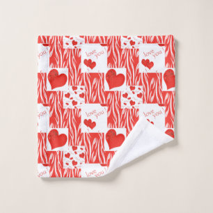 Red hearts, love. wash cloth