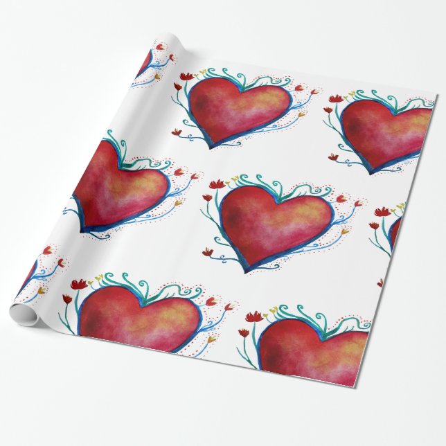 Red Hearts Love  Wrapping Paper (Unrolled)