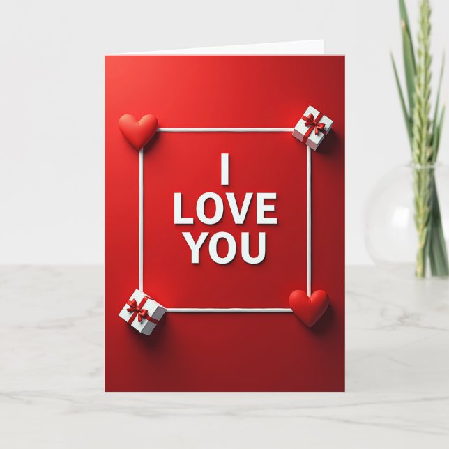 Red Hearts Love You Faux Gold Foil Card (Front)