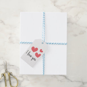 Red Hearts Love You Wedding, Party, Bridal Shower Gift Tags