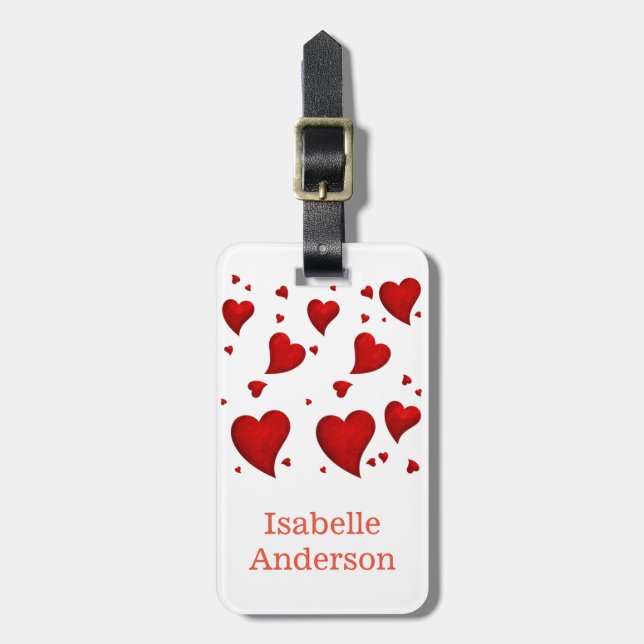 Red Hearts Luggage Tag (Front Vertical)