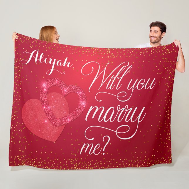 Red Hearts Marriage Proposal Fleece Blanket (In Situ)