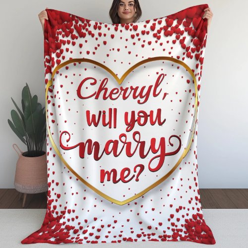 Red Hearts Marriage Proposal Will you Marry Me Sherpa Blanket
