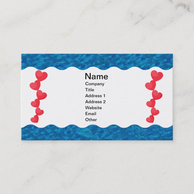 Red Hearts Mermaid Green Tail Shades of Blue Business Card (Front)