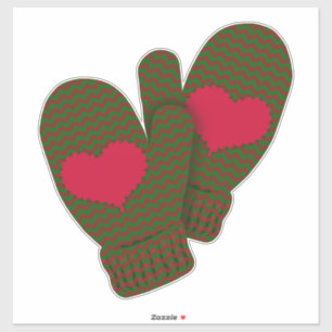 Red Hearts Mittens   Christmas Holiday Large Sticker