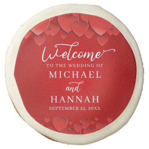 Red Hearts Modern Elegant Wedding Welcome Sugar Cookie