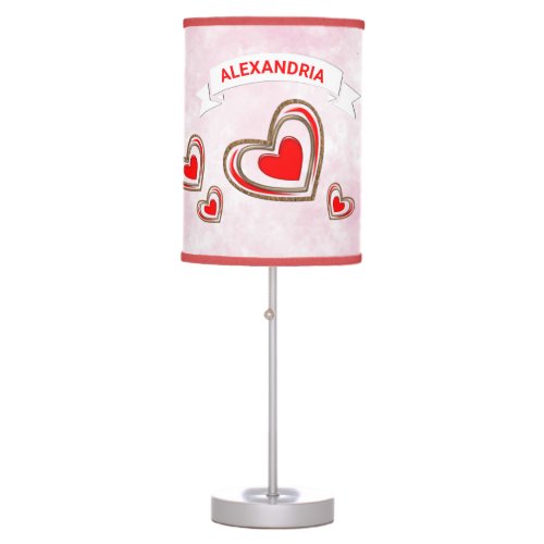 Red Hearts Modern Love Trendy Table Lamp