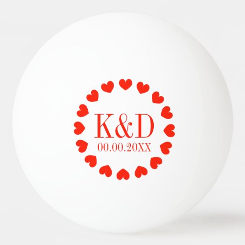 Red hearts monogram wedding party favor ping pong ball