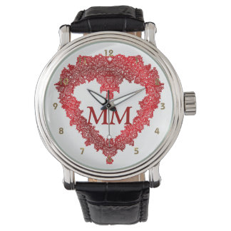 Red hearts monogrammed watch