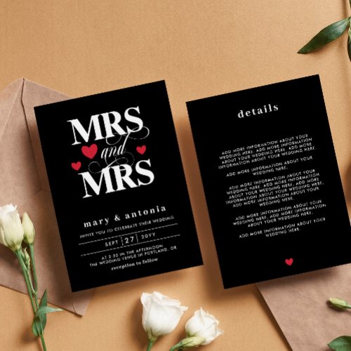 Red Hearts Mrs  Mrs Lesbian Wedding Two In One In Invitation
