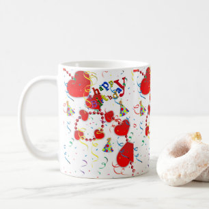 Red Hearts Mug Happy Birthday Mug