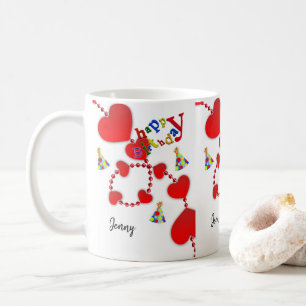 Red Hearts Mug Happy Birthday Mug