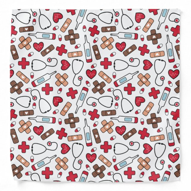 Red Hearts Nurse Doctor Pattern Bandana (Front)
