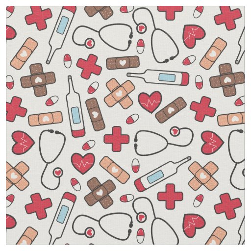 Red Hearts Nurse Doctor Pattern Fabric